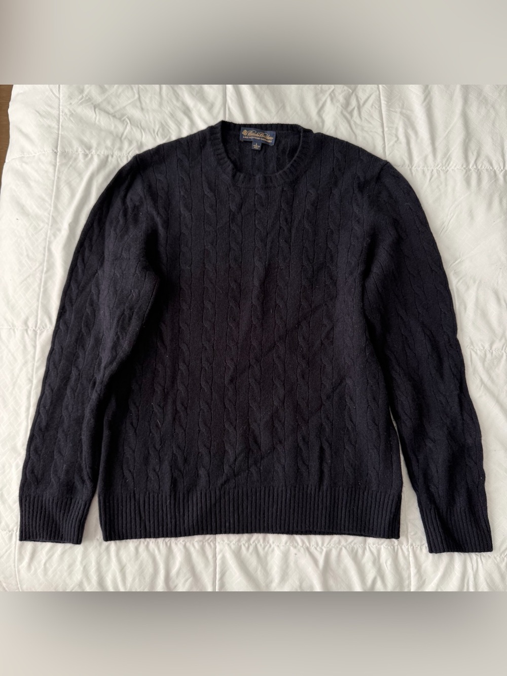 Brooks Brothers Scottish Cashmere Cable Knit Crew Sweater Men’s L Navy Fisherman